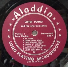 "Lester Young And His Tenor Sax. Vol. 1" LP FROM 1956 1ST PRESS ALADDIN DG     F