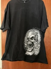 Hot Leathers T Shirt Mens 2XL Black Skull Flames Grunge Motorcycle Y2K Graphic