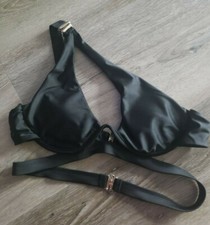 Women size M underwire black one shoulder wired asymmetrical swim bikini top