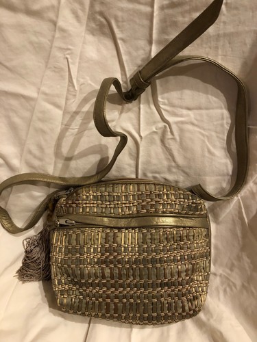 sharif woven leather/silk shoulder bag bronze, gold