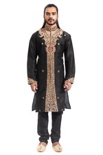 itailorman Indian Ethnic Design Black Kurta Churidar for Men 2pc