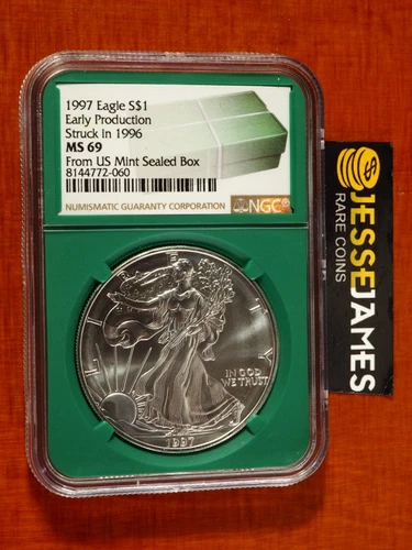 1997 (1996) SILVER EAGLE NGC MS69 EARLY PRODUCTION FROM US MINT SEALED BOX