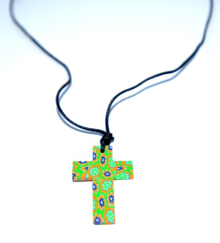 Rubber Cross Crucifix Pendant Floral Pattern Necklace On Adjustable Black Cord - Picture 7 of 8