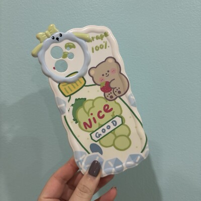SHEIN   iPhone 12 Nice Cute grape bear green, blue and white phone case