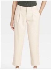 Women's High-Rise Faux Leather Tapered Ankle Pants - A New Day Cream 14 NWT