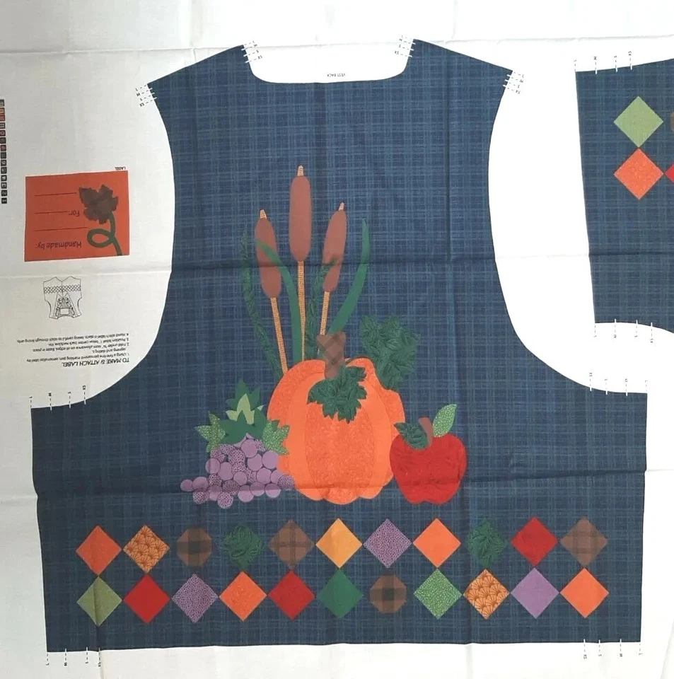  VTG Autumn Harvest Vest Fabric Panel Plaid Argyle Fall XS- L Sewing Craft - Image 2 of 4