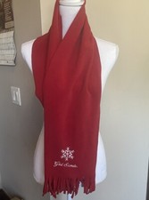GIRL SCOUT RED White Winter SNOWFLAKE Scarf Tassel Warm Soft Polyester 63  