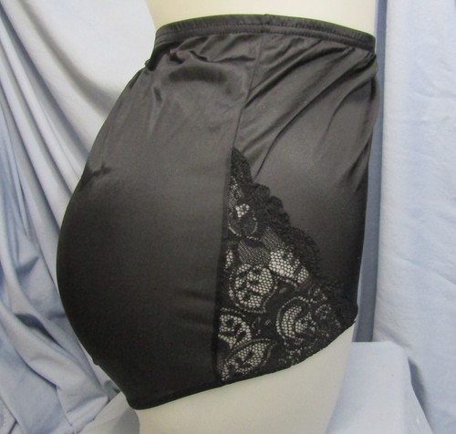 Shadowline 100% Shiny Nylon and Lace Brief Panty 2pr NWOT Size 7 Black and Lilac - Picture 9 of 9