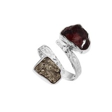 Natural Raw Pyrite Garnet Ring, 925 Sterling Silver, Raw Stone Statement Ring