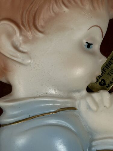 Vtg Holy Water Bowl Wall Plaque Religious Portugal Baby Boy Catholic Vtg - Picture 8 of 10