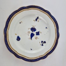 Antique 18th Century Caughley Salopian Dessert Plate Blue & Gilt Flowers #5