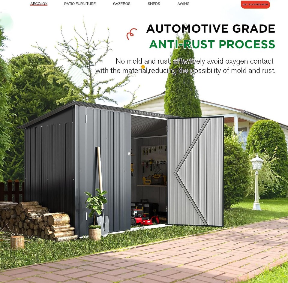 Shed Rx 3'x7'/ 4'x8'Ft Storage Shed Horizontal Bike Sheds Metal Outdoor Storage ...