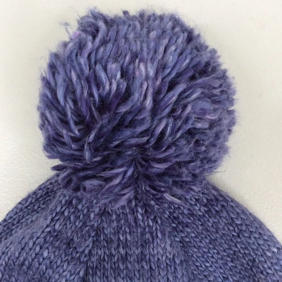 Columbia Women's Beanie Hat OS Purple Pom Pom Crochet Knit Fleece Lined - Image 4 of 4