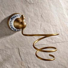 Antique Brass Wall Mounted Hair Dryer Rack Holder Bathroom Accessories