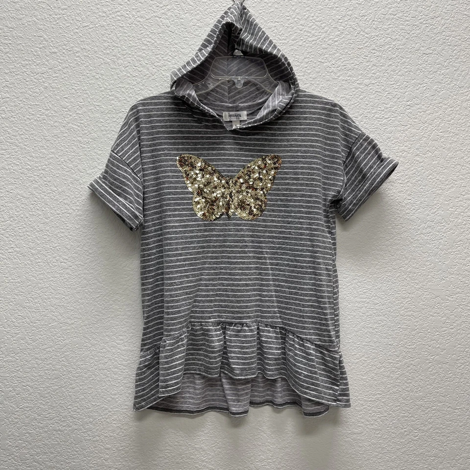 SPEECHLESS Kids Girls Large Top Shirt Sequin Butterfly Hooded Short Slvs Peplum - Image 2 of 4