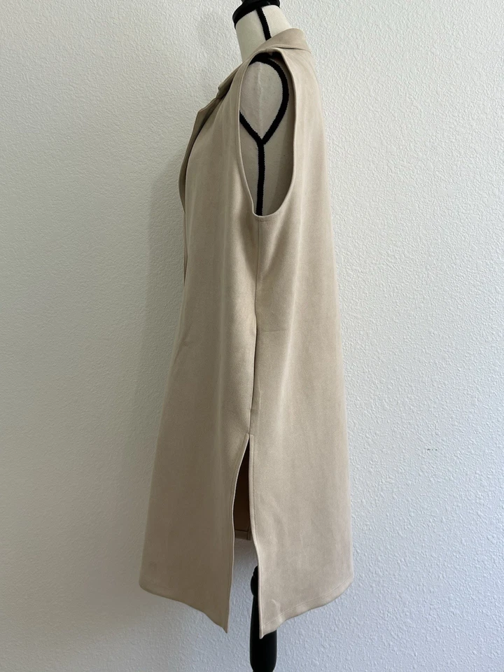 Chaleco MARC NEW YORK Talla XL Beige Cuello con Muescas Longline Un Botón BOLSILLOS LATERALES Foto 4 de 4