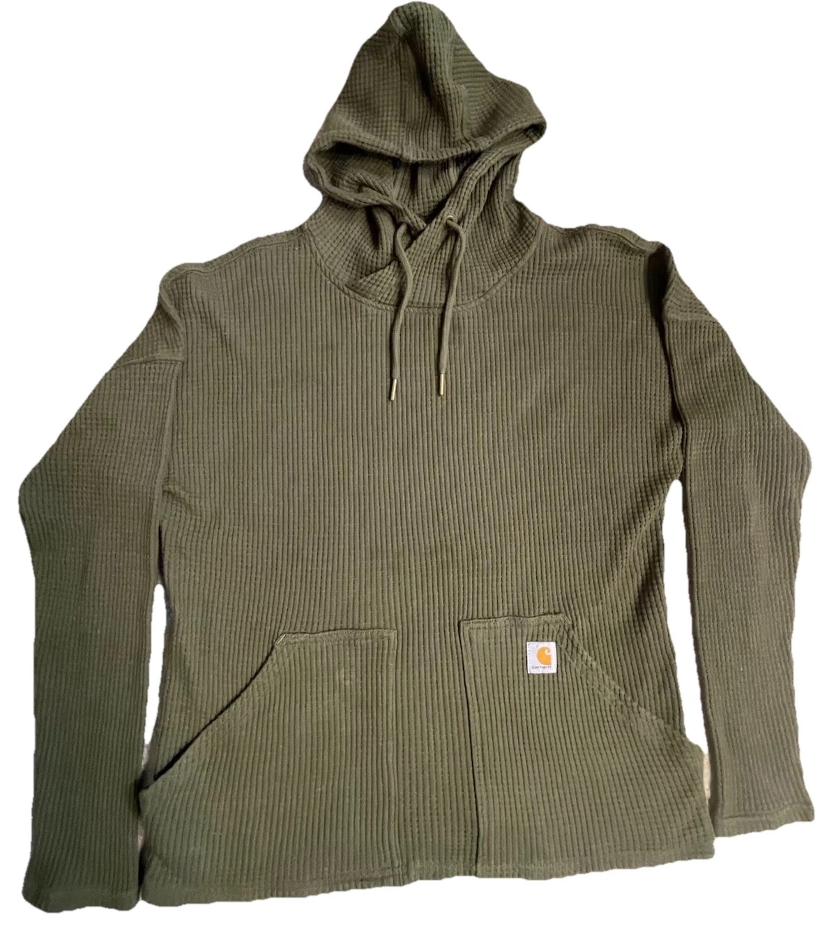 Carhartt Relaxed Fit Waffle Knit Thermal Hoodie Shirt Olive Women’s Medium 8-10
Opens in a new windo