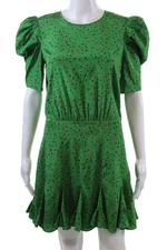 Veronica Beard Womens Short Sleeve Round Neck Floral Print Dress Green Size 4