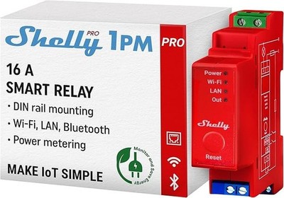 Shelly Pro 1PM - Interrupteur connecté sur rail DIN 16 A, Commutateur W-Fi