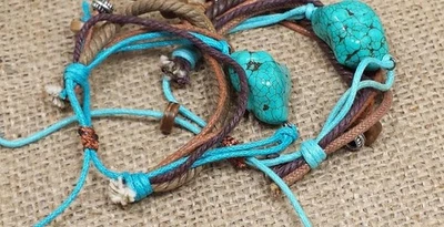 2 Baumwollseil/Lederband/türkis Armbänder/0,85 $ kombinieren S/H (Z137-W0,5) - Bild 1 von 2