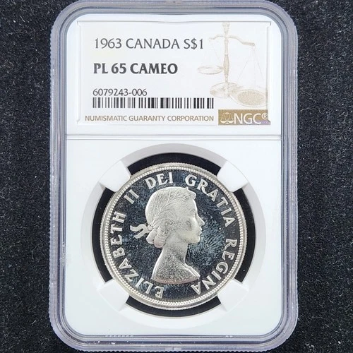 Prooflike Silver 1963 Canada $1 Dollar | NGC PL65 Cameo