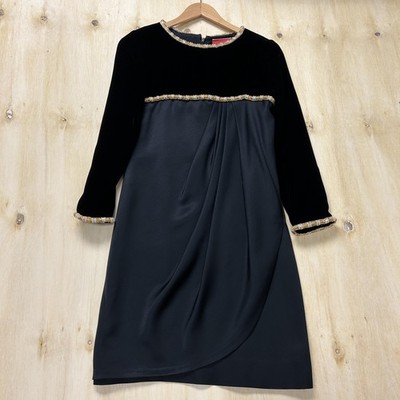 Oscar De La Renta Studio Dress Womens 4 Black Velvet Beaded Shift