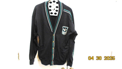 VTG Adidas Blue Cardigan French Terry V-Neck Snap Close Stripes Preppy Men