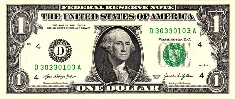 $1 2021 Fancy Serial  Uncirulated CU D30330103A