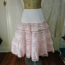 Vintage Pink Nylon Petticoat Half Slip S/M Lace Ruffle Tiered Crinoline Retro