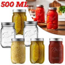 6x Wide Mouth Glass Mason Jars with Lids , Used for Canning, Pickling, Jui 500ML
