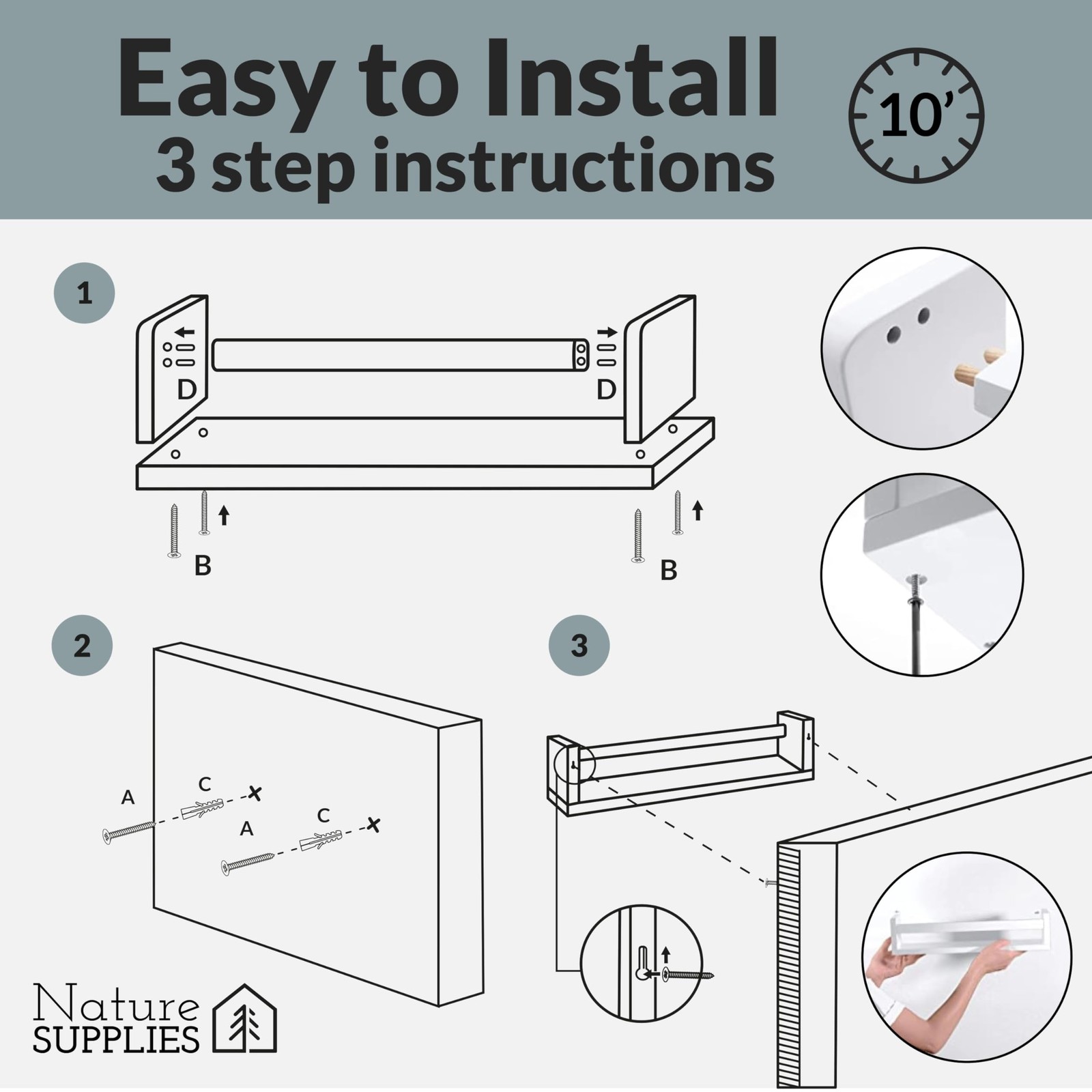 Set of 3, 23.1 Inches, Natural Wood Floating Shelves for Wall, Kids Bookshelf...