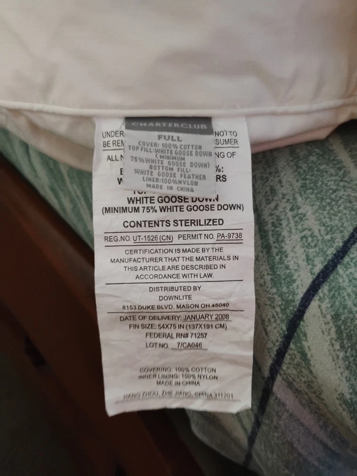 Cámara de plumón y plumas Charter Club 360 densidad media/firme cama satén algodón  Foto 4 de 4