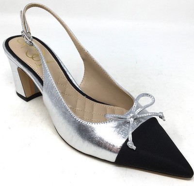 Sam Edelman Willette Women's Size 6.5M Silver & Black Leather Block Heel Shoes