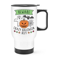 Beware VerrüCkte Halloween Jungen Reise Becher Tasse Mit Griff Geist KüRbis Sohn