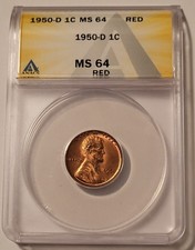 1950 D Lincoln Wheat Cent MS64 RED ANACS