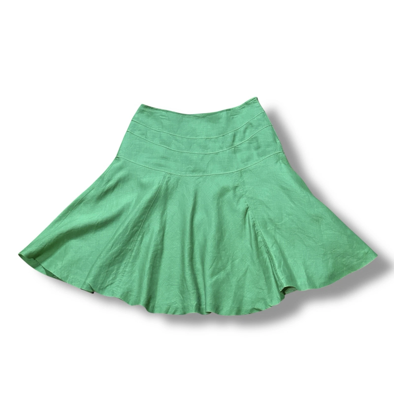 VTG Y2K Womens Linen Kelly Green Skirt Size 8 Trumpet Flare Classic Sunny Leigh