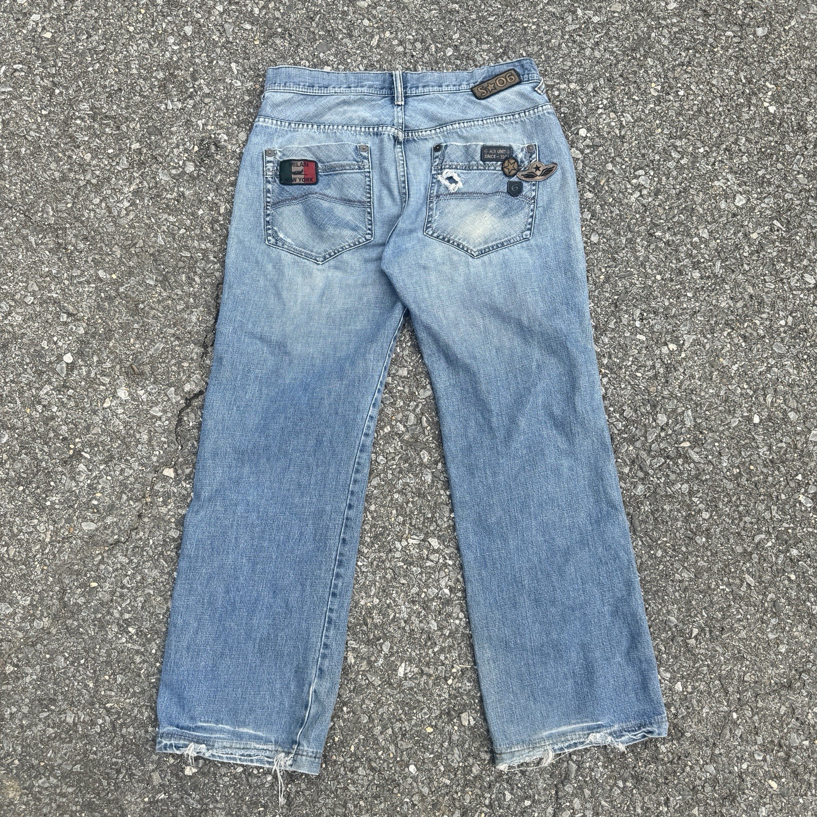 Distressed Armani Exchange Patchwork Denim In Lig… - image 1