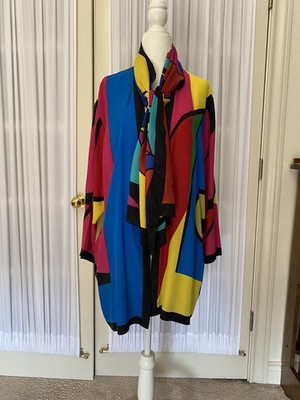 Vintage Dilemma Dhun Shroff Multicolor Silk Kimono Jacket + Scarf Set Art