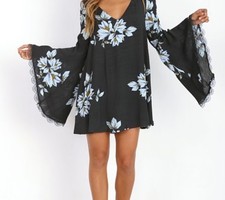 Free People Wanderer Mini Dress Floral Bell Sleeve Medium