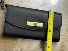 Liz Claiborne Black Leather Soft Clutch Wallet New Check Credit Photo Coin