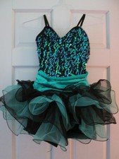 Weissman Medium Adult MA Ballet Dance Costume Green Black Dress Shorts Tap