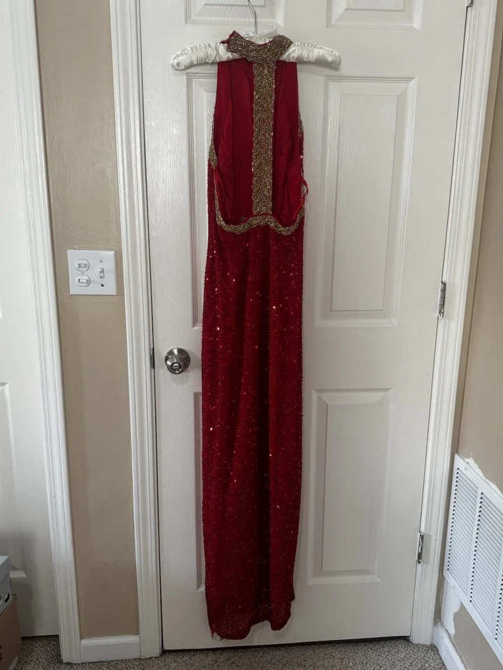 Vintage Black Tie By Oleg Cassini 100% Silk Gown Dress, Size 12, Stunning Red - Image 2 of 4