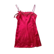 Victoria  s Secret Angel Women  s Satin Bow Red Lace Trim Mini Slip Dress Size M