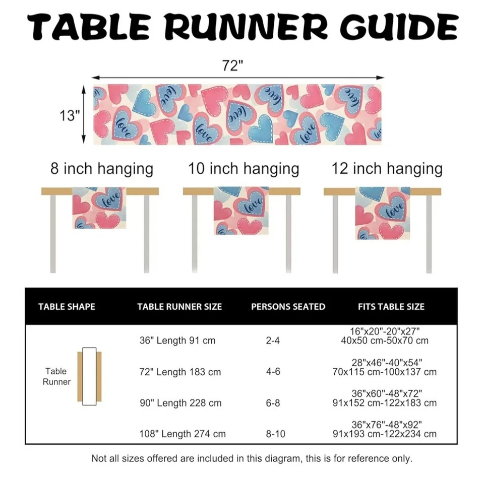 Corredor de Mesa Amor Día de San Valentín, Mesa de Comedor Cocina Corazones Rosa Azul... Foto 2 de 2