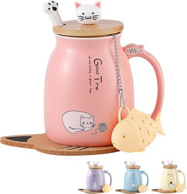 Katze Tasse Geschenke für Frauen süße Keramik Kaffeetasse mit schönem Kätzchendeckel Edelstahl