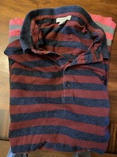 Burberry Brit Large Red  Blue Striped Unisex Cotton Polo Shirt please Read 