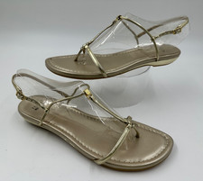 Stuart Weitzman Women Sandals Gold Strappy Open Toe Flat Comfort size 10 1/2 NEW