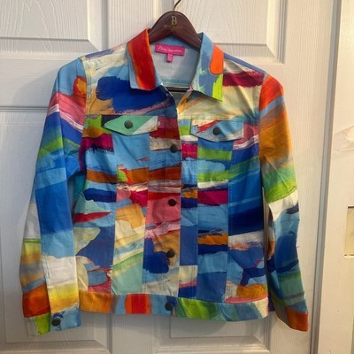 Claire Desjardins ''Getting Close'' Abstract Art Colorful Denim Style Jacket NWOT