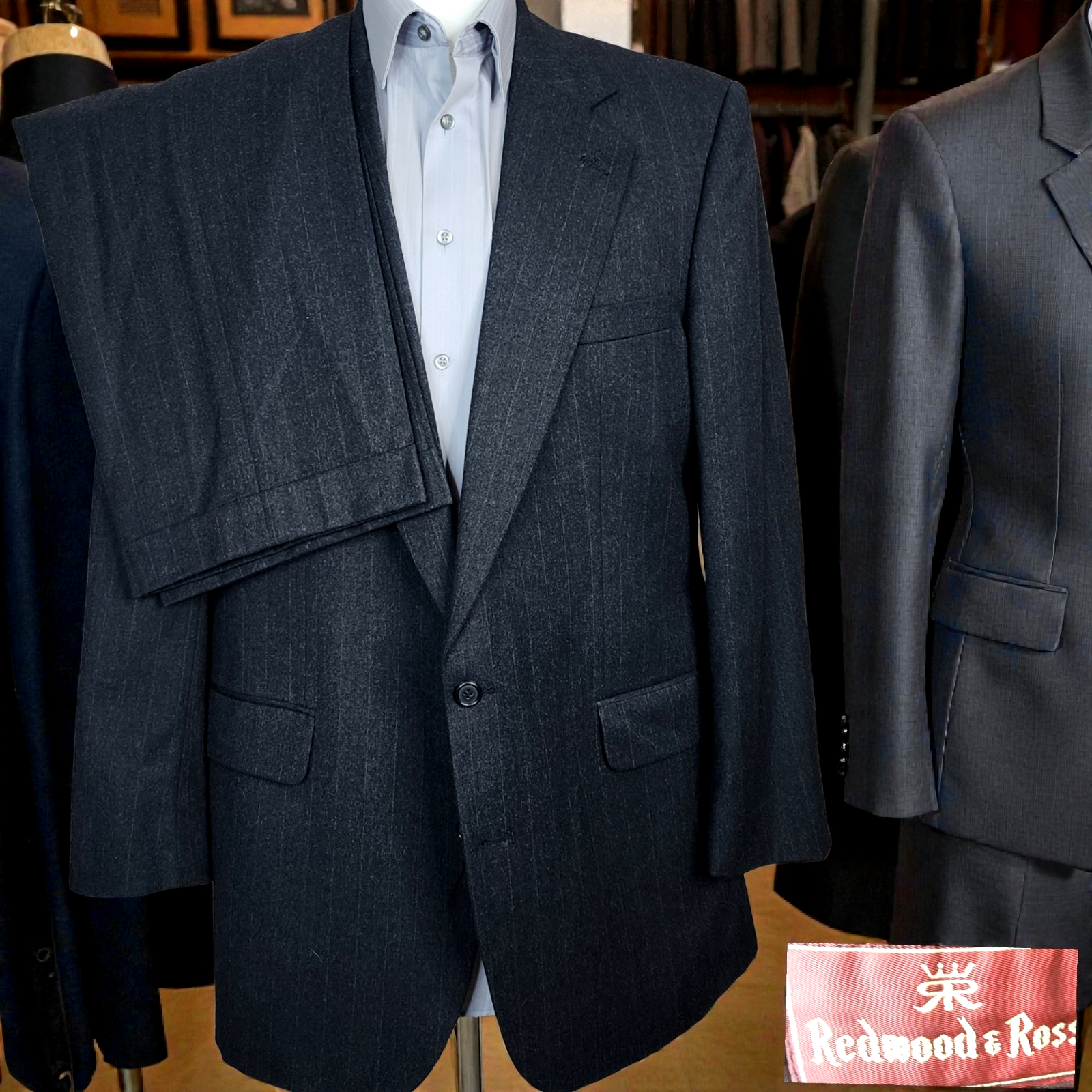 Redwood & Ross 2 Piece Suit Mens 42R 34X31 Dark Gray Flannel SV Vintage