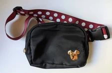 NWOT Disney Bioworld Minnie Mouse Fanny Pack Belt Bag Sling Black Polka Dot 